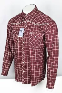 Cowboy Hardware Men's Snap Western Shirt Barbed Wire Print Long Sleeve Brick Red - Picture 1 of 5