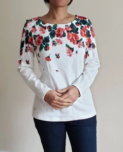 Top para mujer Joules manga larga blanco rojo floral algodón talla UK 10 EU 38 US 6 - Imagen 1 de 7