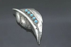 Broche/colgante navajo hoja turquesa plata esterlina - Imagen 1 de 3