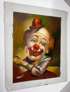 Lächelnder Clown Gemälde auf Leinwand 16" x 20" signiert Vincent - Bild 1 von 3