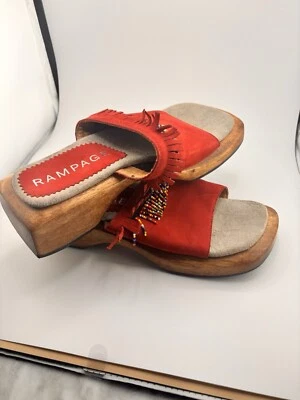 Rampage Suede, Red /Beads Sandal Wooden Heel Size 6 0132 - Image 1 of 4