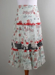 CACHAREL 100% Silk Mixed Floral Tiered Ruffle Lined A-Line Midi Skirt Size 2 - Picture 1 of 5