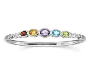925 Sterling Silber Mehrfarbig Regenbogen Oval Multi Edelstein Armreif Fein Armband  - Bild 1 von 5