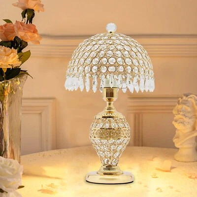 Gold Crystal Table Lamp Desk Bedroom Living Room Lighting Bedside Light E26 - Image 1 of 4