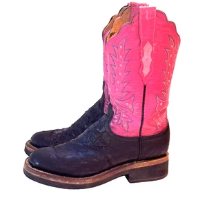 Botas Lucchese 2000 para mujer talla 7,5 rosa negro pluma de avestruz vaquera occidental crepé - Imagen 1 de 8