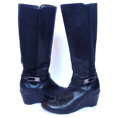 BLONDO Laina B493311 tall knee-hi waterproof black leather wedge BOOTS womens 9 - Image 1 of 4