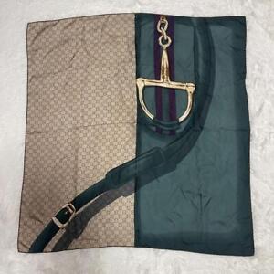 90S Gucci Large Scarf Silk Gg Jackie Green