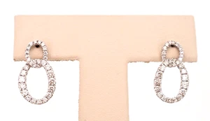 14K WHITE GOLD .83CTW ROUND DIAMOND DANGLE CIRCLE EARRINGS - Picture 1 of 8