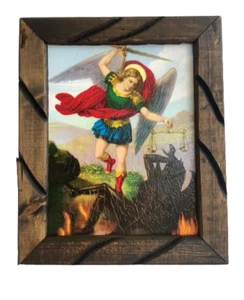 San Miguel Arcángel Imagen en Cuadro Rústico 9x11 Religious Frame - Picture 1 of 2