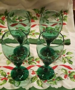 Set of 4 Vintage Libbey Juniper Teardrop Wine/Water Glasses