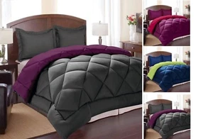 GOOSE DOWN ALTERNATIVE LUXURIOUS REVERSIBLE 3 PIECE COMFORTER AND SHAMS - Picture 1 of 5
