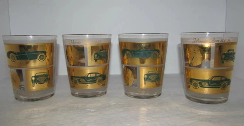 4 Vintage 1960's Austin Healy 100 Mercedes Benz 300 SL Gold Cocktail Glasses Cover