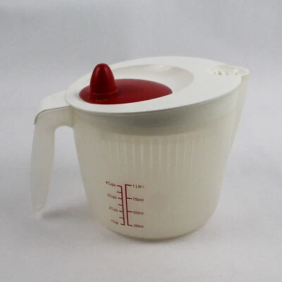 Vintage 3 Pezzi Blu Coperchio Grande Insalata Girevole Plastica Bianco Vento Up - Immagine 1 di 4