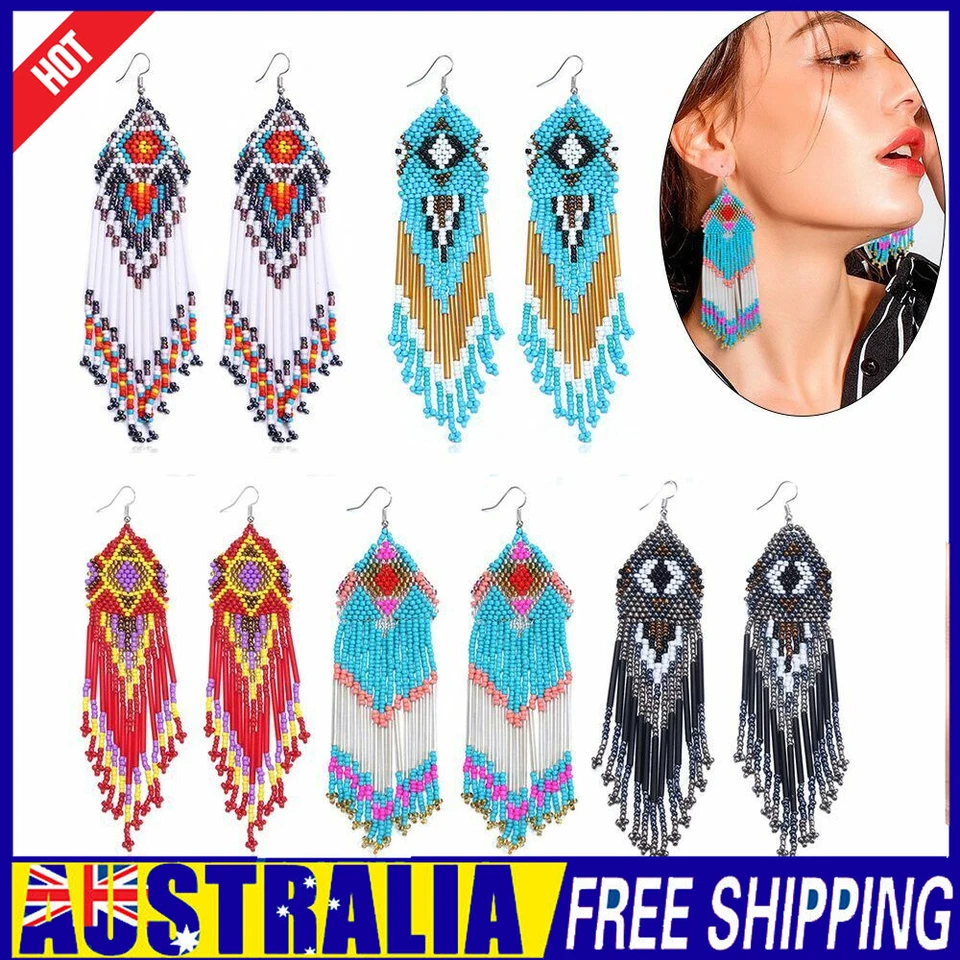 Perlenohrringe Böhmische Mehrfarbige Perlen-Tropfenohrringe Handgefertigtes / - Bild 1 von 4