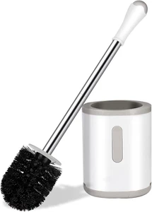 Compact Toilet Brush & Holder, Stainless Steel Handle, Space Saving for Storage, - Picture 1 of 12