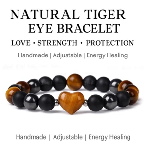 Pulsera Energetica con Ojo de Tigre Corazon Onix y Hematita Amor Suerte Salud - Bild 1 von 6