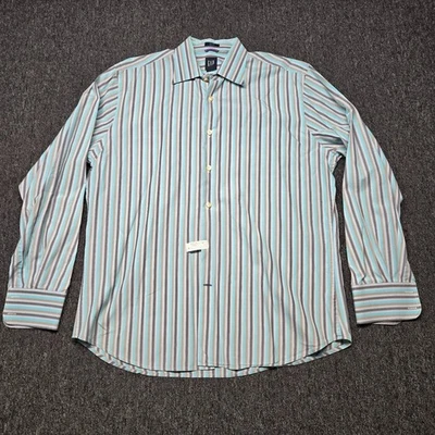 GAP резинке первоклассный рубашка мужская L 16-16,5 синий серый полоски LS платье повседневное - Изображение 1 из 4