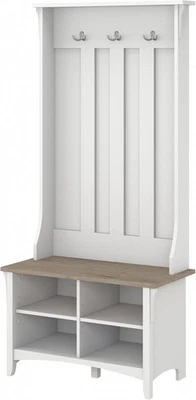 Bush Furniture Salinas Hall Tree with Shoe Pure White and Shiplap Gray  - Immagine 1 di 4
