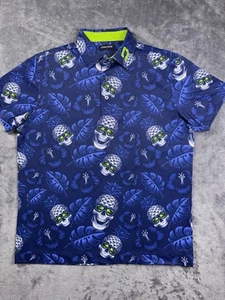 Druiden Golf Poloshirt Herren Large Blau Freizeit Relaxed Ananas Totenkopf - Bild 1 von 7