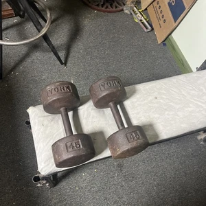 TWO YORK ROUNDHEAD DUMBBELLS WEIGHT 45 LB. EACH - Picture 1 of 3