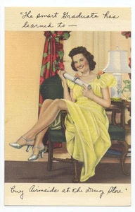 AIRMAID HOSIERY for the GRADUATE STUDENT Sexy Legs! 1940 LINEN AD Postcard  - Picture 1 of 2
