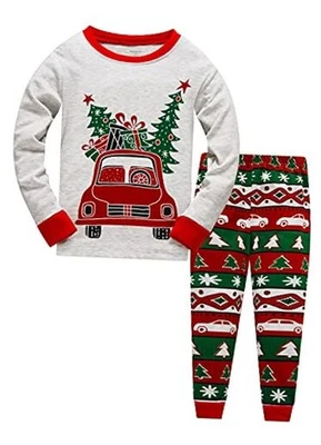 Маленькие мальчики девочки рождественские пижамы наборы для ребенка ясельного возраста 100% хлопок 5T милый автомобиль - Изображение 1 из 4