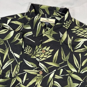 Tommy Bahama Manga Corta Abotonada Para Hombres M Seda Tropical Negro Verde Hojas AOP - Imagen 1 de 8