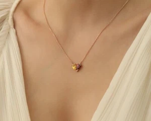 Simulated Red Ruby & Yellow Citrine Heart Design Women Necklace In 10K Rose Gold - Picture 1 of 4
