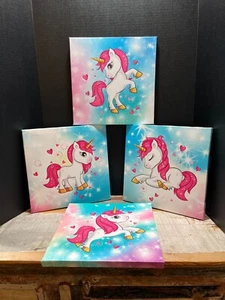 Set Of 4 Unicorn Canvas Wall Hangings - Picture 1 of 12