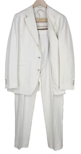 SUITSUPPLY Havana Men Suit UK44R Unlined Slim Off-White slim Pure Cotton 2 Piece - Picture 1 of 20