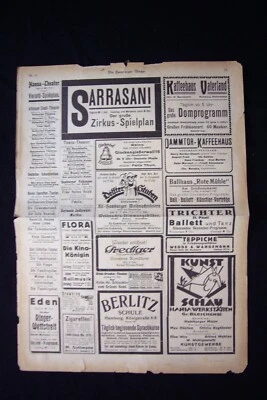 Zirkus Sarrasani  .  Zeitungsinserat Vorkrieg - aus  " Die Hamburger Woche " - Bild 1 von 2
