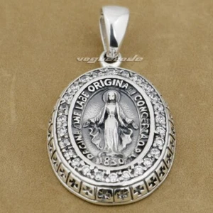 White CZ Stone 925 Sterling Silver Virgin Mary JESUS Charms Pendant 8A004C - Picture 1 of 3