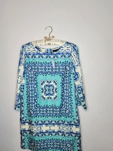 The Limited Teal Blue Damask Print 3/4 Sleeve Dress Sz M Lined Back Zipper NWT - Picture 1 of 3