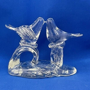 Vintage Art Glass Paper Weight Figurine Lovebirds Birds Clear - Picture 1 of 12