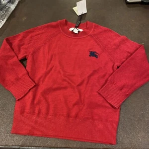 NWT AUTH Burberry Kids Pull Over Cashmere Sweater Sz 6 Year Red Burgundy DEFECTS - Picture 1 of 13