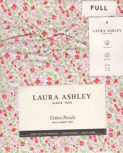 Laura Ashley Full Sheet Set Emogene Floral Pink 4pc Cottage Farmhouse Chic Green - Picture 1 of 4