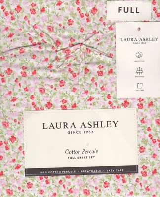 Laura Ashley Full Sheet Set Emogene Floral Pink 4pc Cottage Farmhouse Chic Green - Image 1 of 4