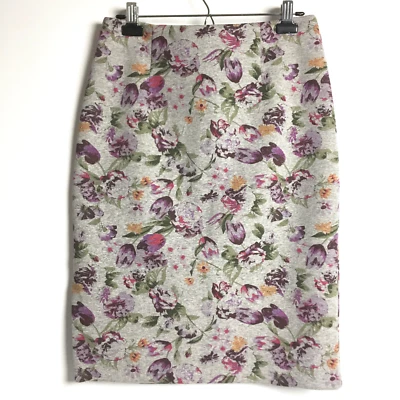 Falda lápiz halógena para mujer mediana gris multi floral algodón tejido de buceo Foto 1 de 4