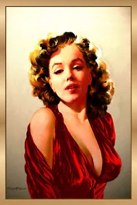 Poster poster Abito Rosso Marilyn Monroe Dipinto Originale Stampa Arte Pin Up 022 - Foto 1 di 2