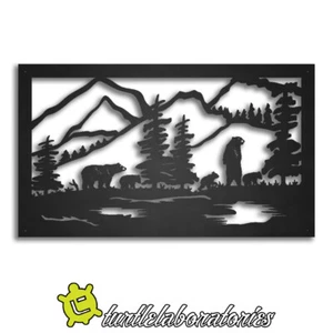 Rectangle Bear Mountain Scene Sign Metal Wall Art Home Decor Mountain Cabin - Picture 1 of 1