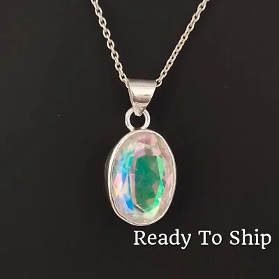 Collar de cuarzo con aura de ángel colgante de piedras preciosas de cuarzo con aura de plata de ley 925 Foto 1 de 3