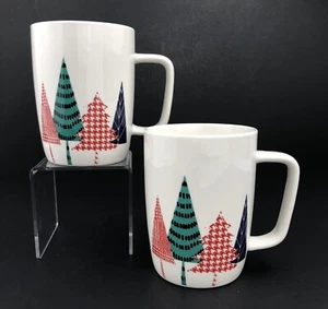 Starbucks Christmas Tree 12 Oz. Mugs (2) Houndstooth Plaid 2017 MINT - Picture 1 of 13