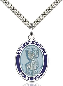 Sterling Silver Saint Christopher Catholic Medal Pendant Necklace 24" Chain Gift - Picture 1 of 3