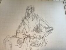 Original GAY YOUSE art: unsigned - Large Sketch - WOMAN SITTING, HAND ON HAND