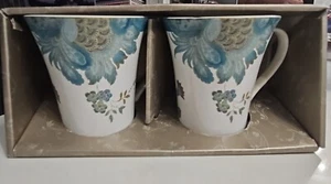 New Set Of 2 - 222 FIFTH Eliza Teal Latte Cups/Mugs Holds 10 Oz. NIB - Picture 1 of 3