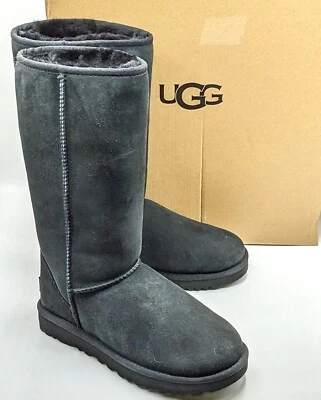 UGG “Classic Tall II” Women’s Suede & Shearling Over the Calf Boot (Black) -NEW - Image 1 of 4