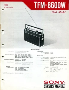 Sony TFM-8600W 4 Band FM/ AIR/ MW/ Beacon Portable Radio Receiver Service Manual - Picture 1 of 6
