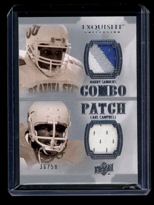 2010 UD Exquisite Barry Sanders Earl Campbell Dual Game Used Combo Patch /50 HOF - Image 1 of 2
