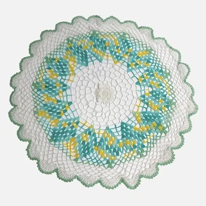 Vintage 70s Crochet Doily Handmade Round Multi Color Scalloped Edge 16" Retro Bo - Picture 1 of 7