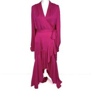 NWT Banana Republic Women XL Satin Wrap Maxi Dress Ruffle Balloon Sleeve Pink - Picture 1 of 16